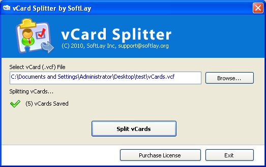 Split Multiple vCards screenshot