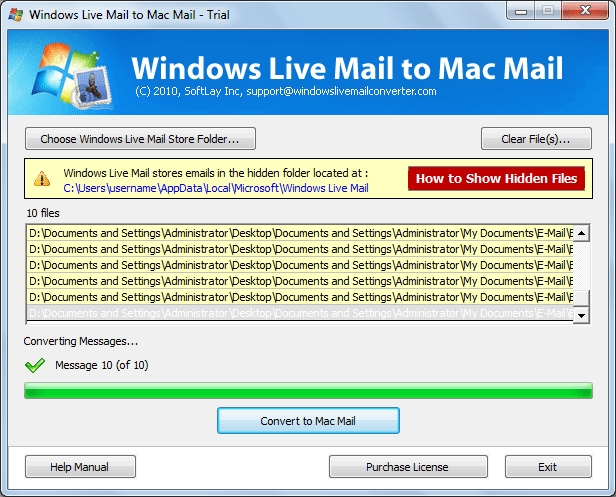 Windows Live Mail to Outlook for Mac screenshot