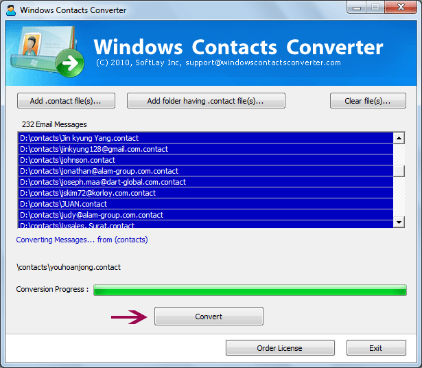 Convert .CONTACT to VCF, CSV, & Outlook by SoftLay Windows .CONTACT Converter